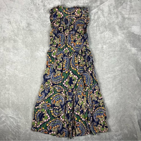 Anthropologie Dress Womens 00P Elmira Ruffle Shimmer Boho Paisley Colorful Midi - Picture 3 of 8